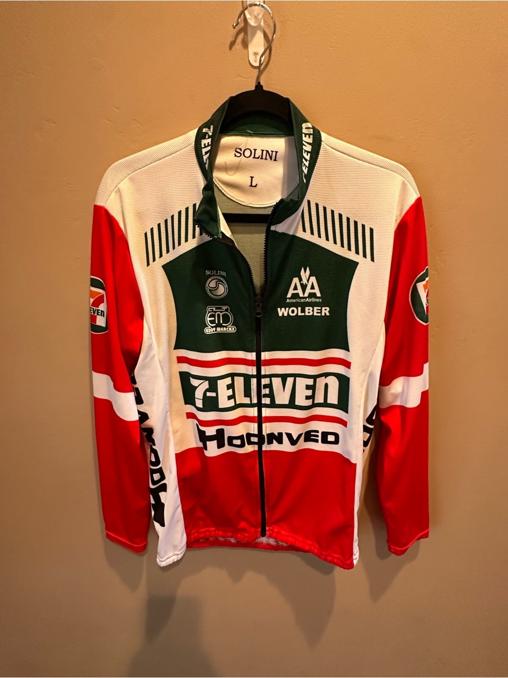 Vintage 80s 7-Eleven Hoonved Cycling Jersey Solini Long Sleeve Men's Large L